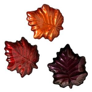 Maple Leaf Metallic Vibrant Autumn Glass Leaves Decorative Plates Dish Set of 3